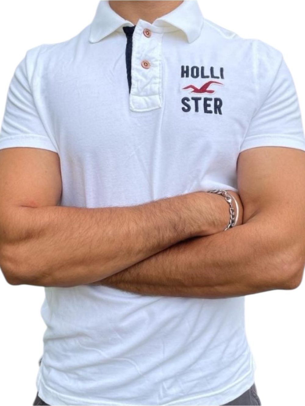 Hollister California White Men’s Polo Shirt Logo Button